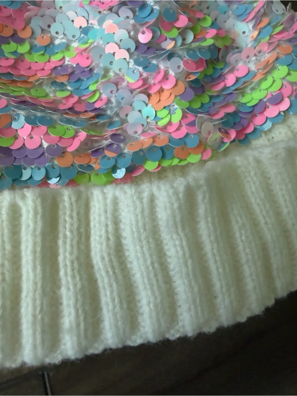 Kids Toddler Sequin Pom Beanie Hat - White
